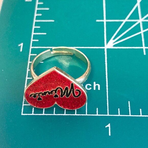 Vintage Disney Minnie Mouse Heart Ring Size 7 8 Signed Adjustable Red Enamel - Picture 12 of 12